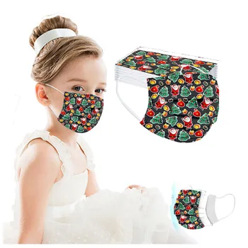 

50/30/20/10pc Kids Children's Cartoon Mouth Mask Disposable Dust Proof Three Layer Unisex Christmas Print Face Mask Mascherina