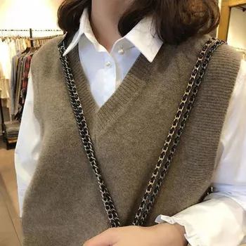 

2020 Spring New Women Loose V Neck Pullover Sleeveless Office Ladies Casual Soild Color Knitted Woman Clothes Sweater Vest D863