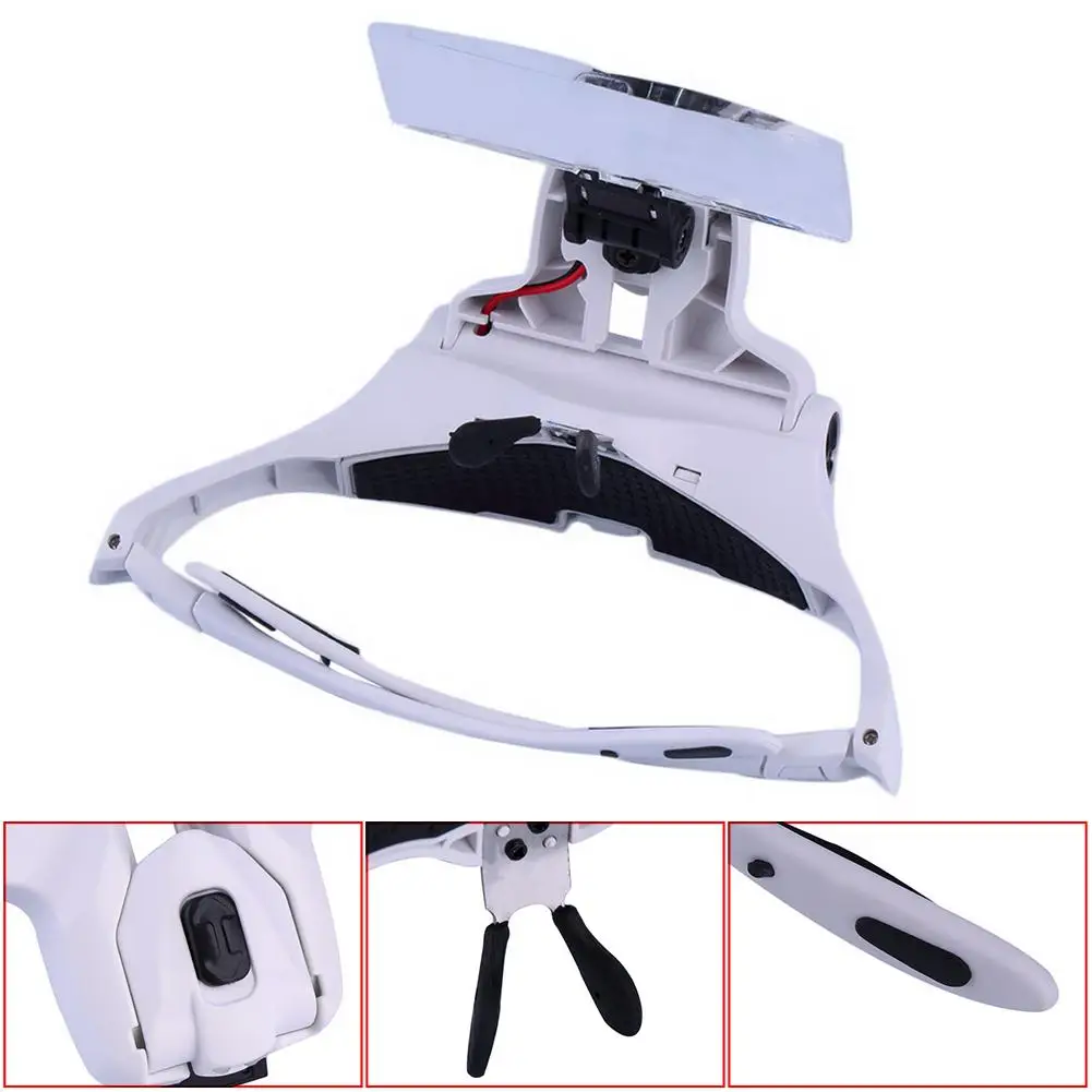 

Headband 2 LED Magnifier 1x 1.5x 2x 2.5x 3.5x Lens Interchangeable Head Eye Magnifying Glasses With Lamp