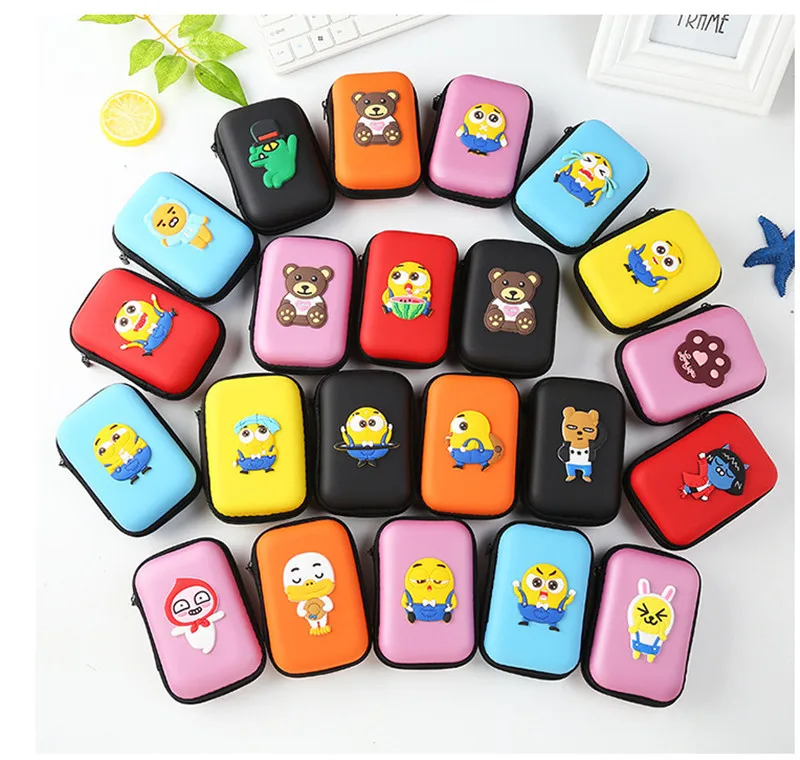 10pcs let Cartoon Mini Headphone Case Earphone Case Box Storage Bag cosmetic Small pieces key Organizer Portable Accessories