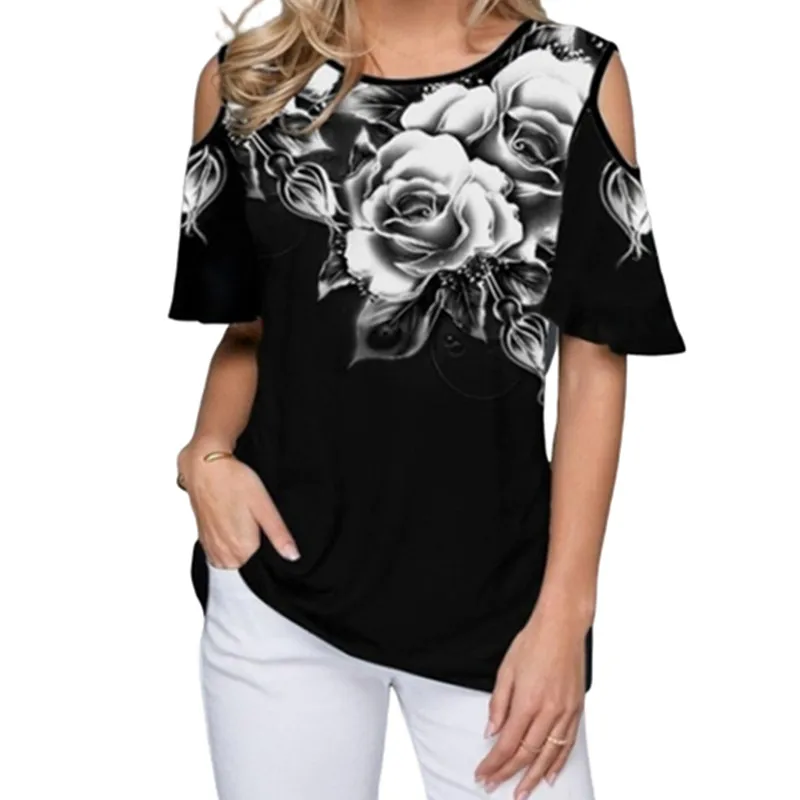 5XL Large Size Sexy Off Shoulder Ladies T shirt 2020 New Summer Loose Female Tee Shirts Floral Print Plus Size Women Tshirt Tops
