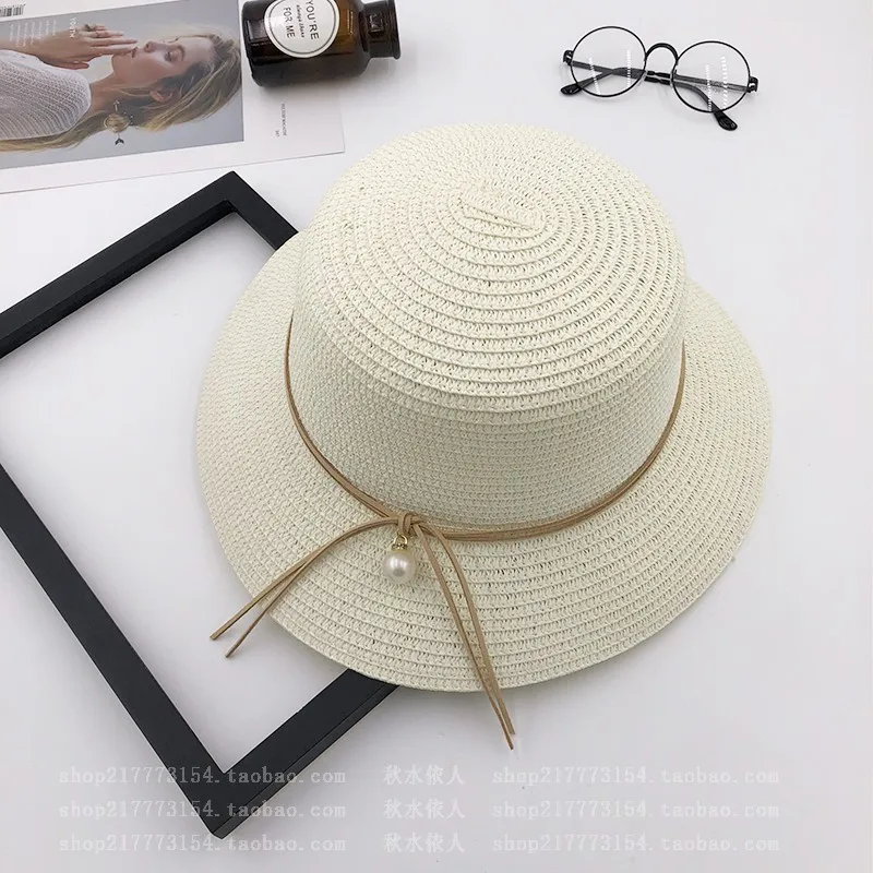 Защита от солнца Шапки Для женщин строка жемчужные элегантные Шляпа С Широкими Полями Летняя женская одежда для защиты от солнца Корейский