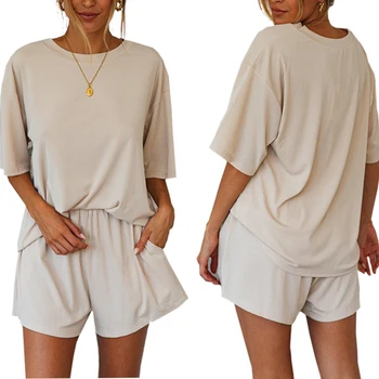 

2020 Women Short Sleeve Pajamas Set Sleepwear 3Pcs Nightwear for Women Sleepwear T-shirts Shorts Pijamas