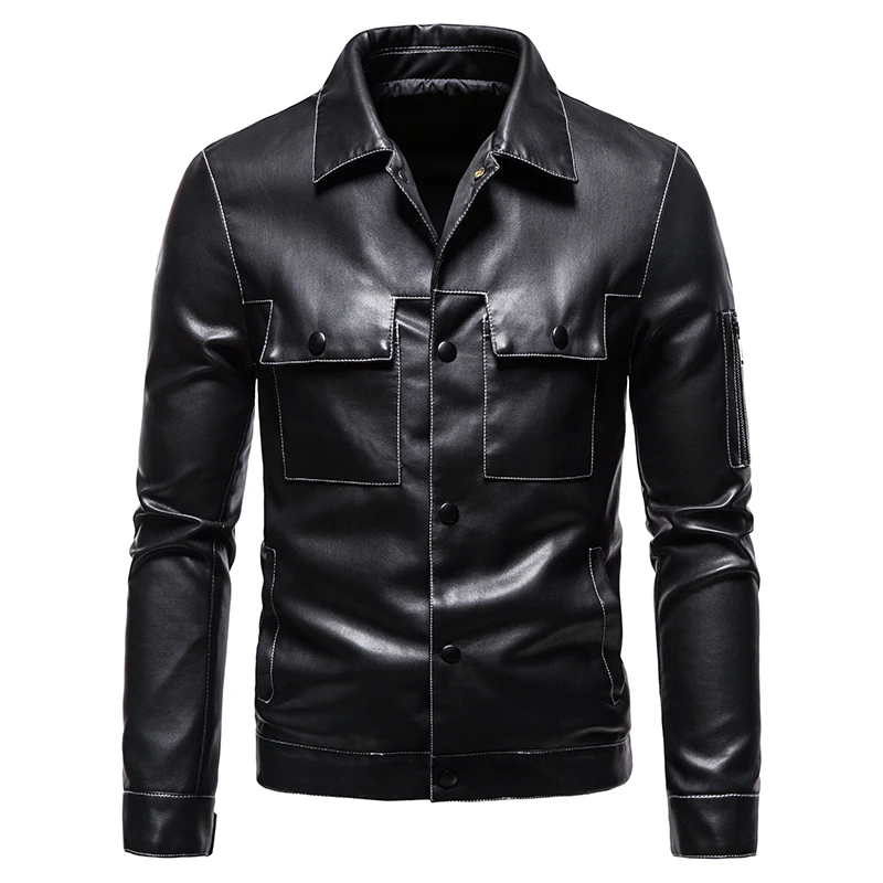 leather aviator jacket New Men Autumn Winter Black Faux Leather Jackets Mens Zipper Basic Coat Motorcycle Biker Windbreaker Male PU Casual Outwear 4XL leather biker jacket mens