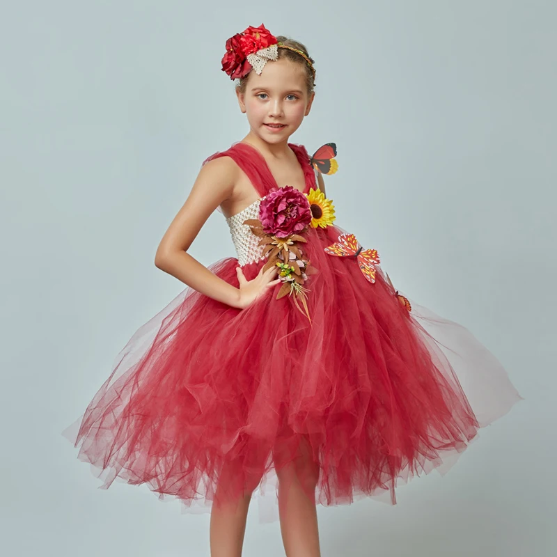 Flower Girl Fancy Princess Tutu Dress Fairy Wedding Bridesmaid Tulle Dress Kids Birthday Party Pageant Formal Graduation Costume (1)