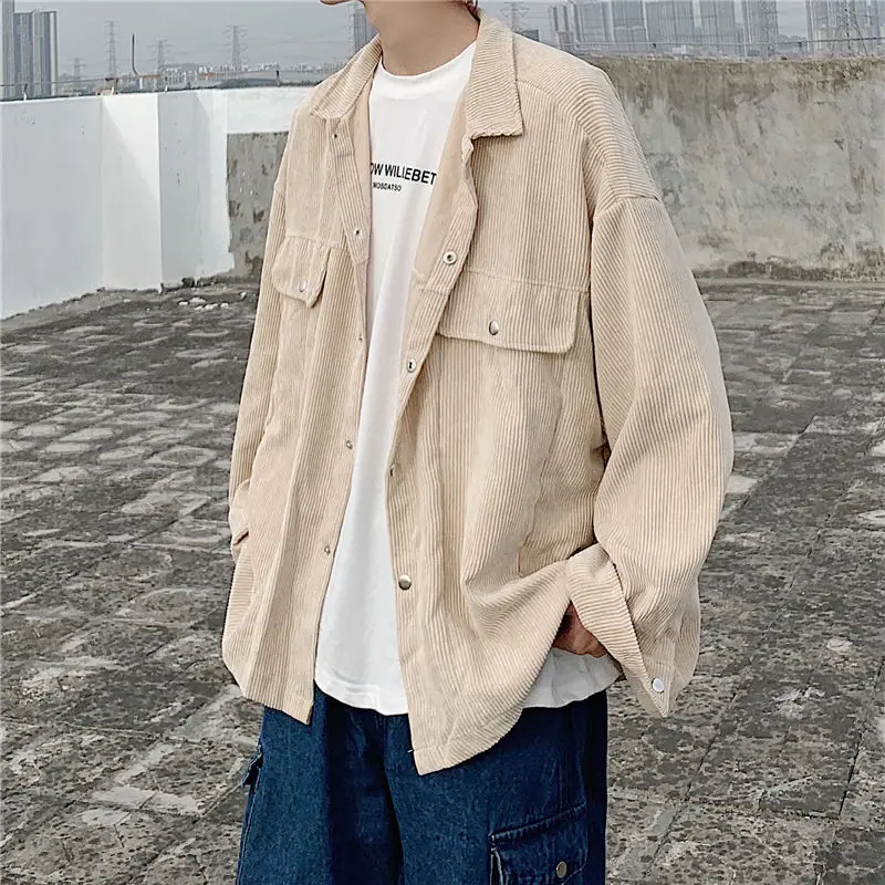 

Autumn Corduroy Jacket Men's Fashion Solid Color Retro Casual Jackets Mens Streetwear Wild Loose Hip-hop Bomber Jacket Men M-XL