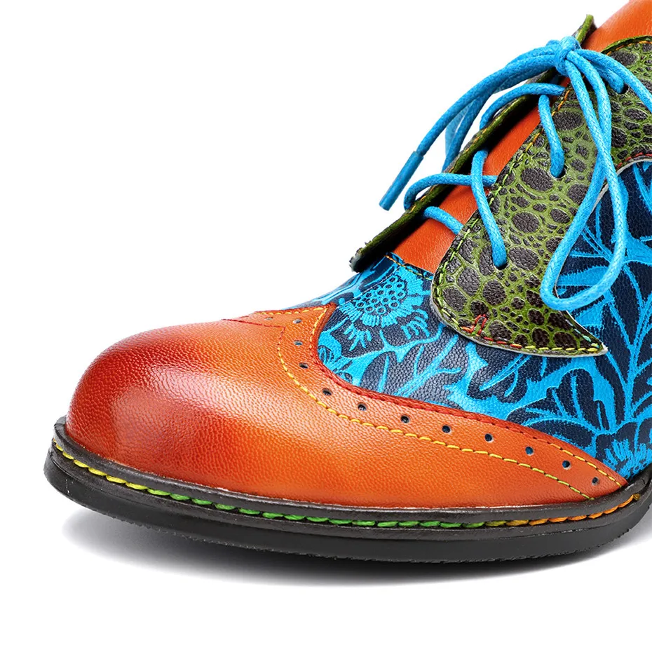 Vintage Handmade Print Stitching Women Pumps Oxfords Shoes Ethnic Style Genuine Leather Chunky High Heels Women‘s’ Shoes Brogues (7)