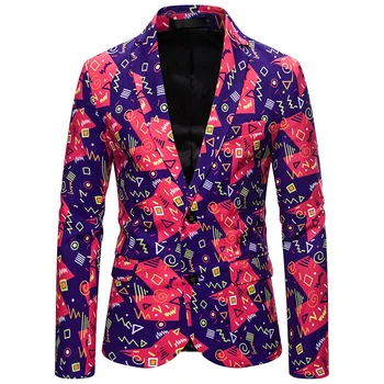

Brand fashion men's suit jacket new Christmas pattern print suit jacket casual men's suit jacket Slim party festive suit jacket