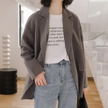 

Fashion Korea Style Casual Loose Women Blazer Femme Solid Notched Long Sleeve Suit Coat Office Lady Spring Autumn Outwear Work