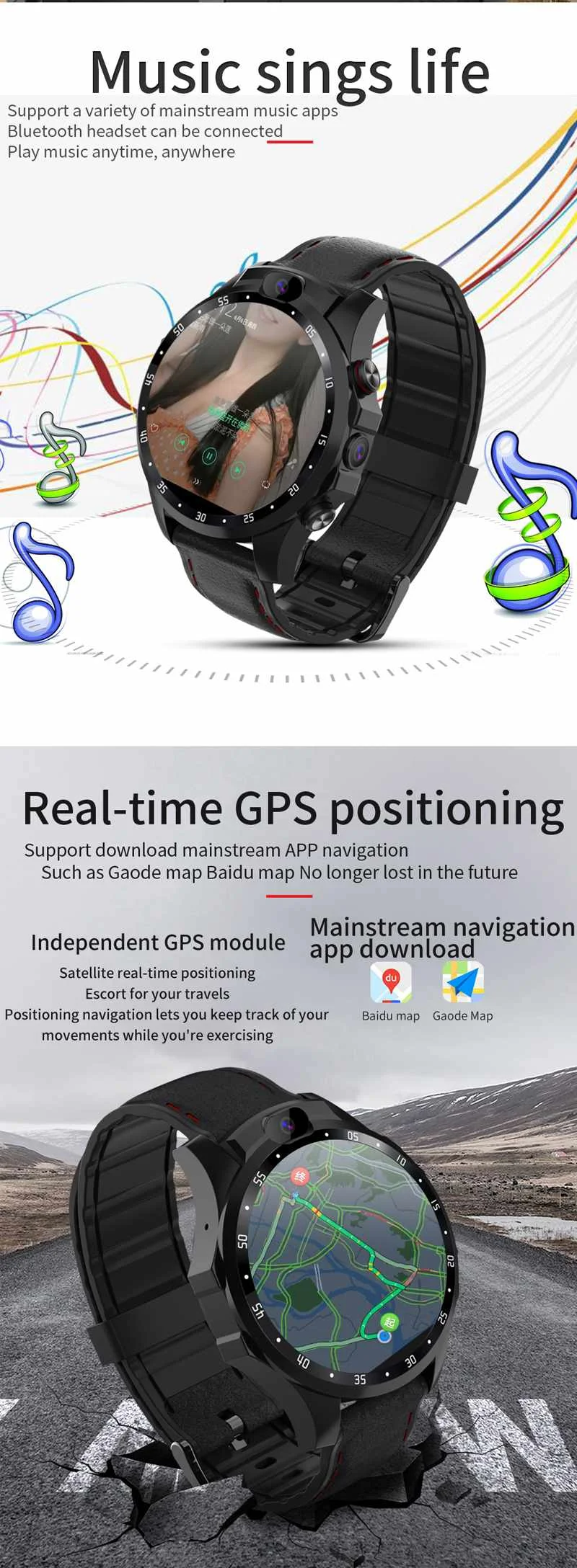 Двойные системы 4G Смарт-часы телефон HD камера gps позиционирование фитнес-спортивный телефон 1,6 дюймов сенсорный экран водонепроницаемые умные часы для мужчин