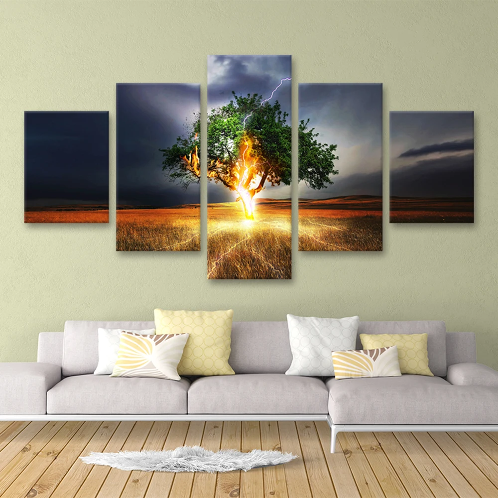 Modern Canvas Painting Poster lightning Thunder Season Trees Landscape Living Room Home Decor HD Printed Wall Art Pictures Frame | Дом и сад
