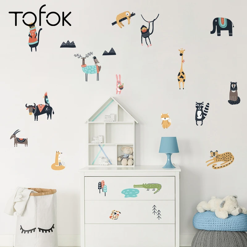 Tofok DIY креативный зоопарк животное стикер для украшения стен в скандинавском стиле детская комната домашний плакат обезьяна Орел лиса Наклейки на стены