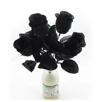 

7 Heads Simulation Black Rose Artificial Flower Silk Bouquet Home Wedding Holiday Decoration Halloween Party DIY Arrangement