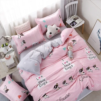 

Pink room decoration cute puppy print bedding set 3/4/5pcs/set Duvet Cover Bed Flat Sheet + Pillow Case