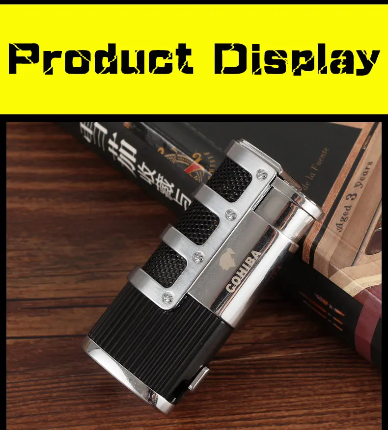 Зажигалка COHIBA металлическая карманная Бутановая Зажигалка для Сигар Зажигалка газовая ветрозащитная 3 струйная модная Зажигалка для Аксессуары для сигар W/Подарочная коробка