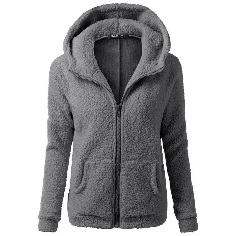Зимнее пальто женские толстовки Меховая куртка Женская толстовка модная однотонная верхняя одежда на молнии пальто женские толстовки, худи kpop - Цвет: Dark grey