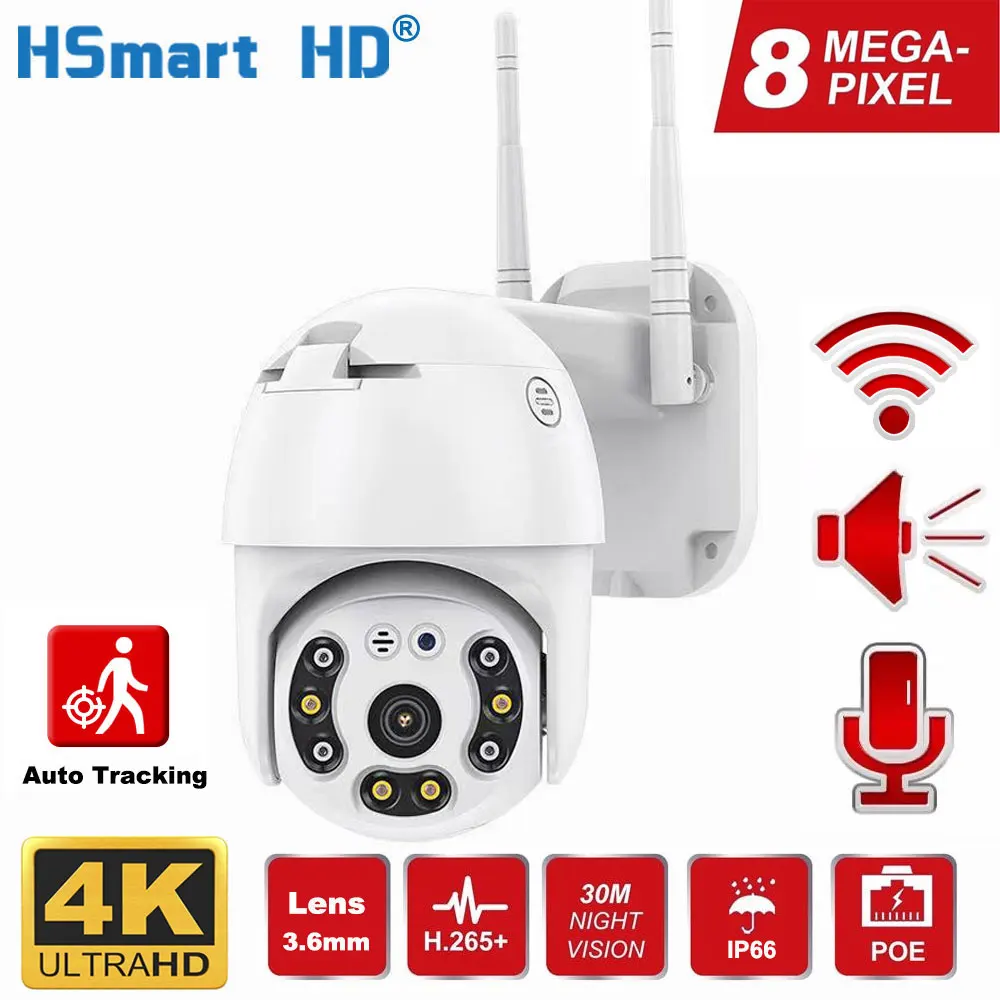 8MP 4K POE IP Camera WiFi Wireless Security CCTV Camera AI Human Auto