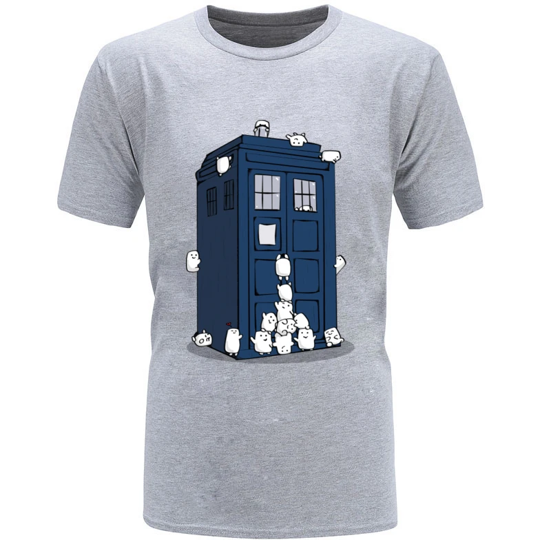 Short Sleeve Tees Crewneck Cotton Men's Top T-shirts The_Adipose_Have_the_Phone_Box_7057 Printing Tee-Shirt Slim Fit The_Adipose_Have_the_Phone_Box_7057 grey