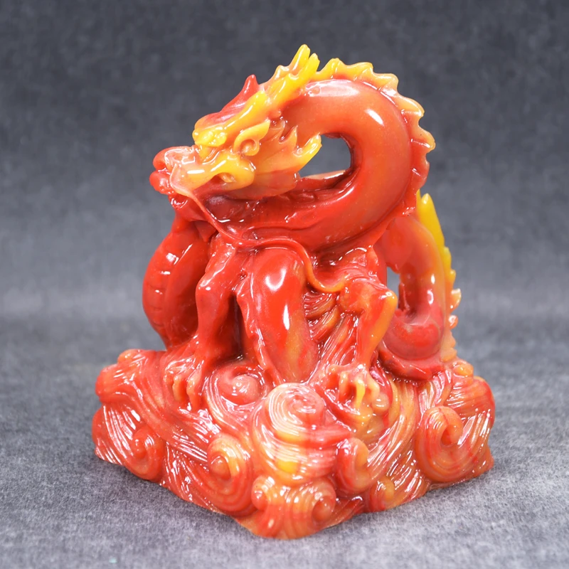 Imitation Shoushan stone dragon seal Chinese Zodiac dragon ancient big sacred Home Guard animal Feng Shui stone signet ornament ancient china national imperial study adytum seal   dragon jade stone painting calligraphy signet ornaments business gift