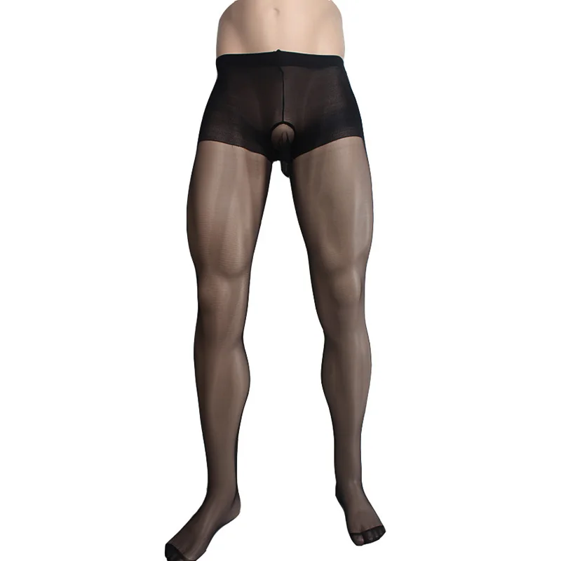 Male Sissy Fetish Mens Sheer Pantyhose Tights Stockings with Crotch Sheath Erotic Fantasy Lingerie for Him Black and Beige