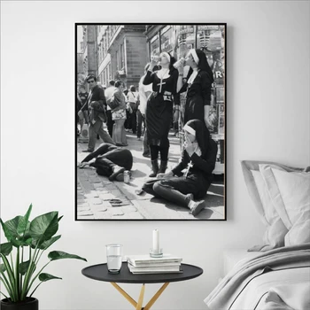 

Rebellious Nuns Print Black and White Photography Poster Nuns Smoking Wall Art Picture Canvas Painting Home Room Wall Decor