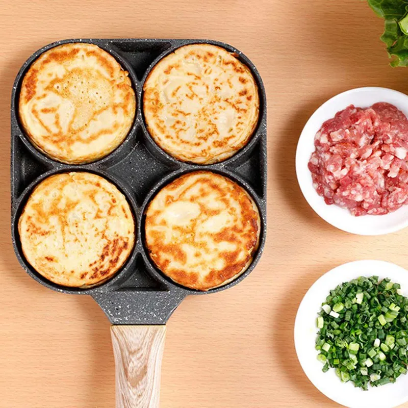 Household Mini Fried Egg Mold Pot Poached Hamburger Dumpling Pan Four-hole Flat Bottom Non-stick | Дом и сад