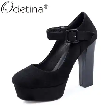 

Odetina Women Fashion Block Extreme High Heel Wedding Pumps Round Toe Faux Suede Buckle Strap Glitter Platform Mary Janes Pumps
