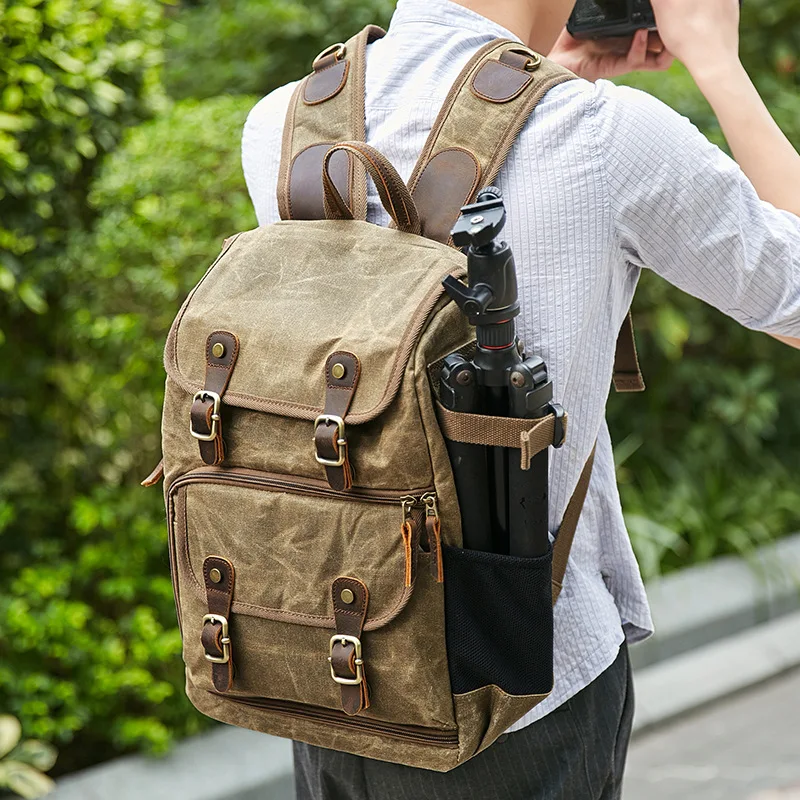 

New Camera DSLR Backpack Waterproof Large Capacity Batik Canvas Camera Liner SLR Digital Outdoor Bag Men 15 inch Laptop Backpack