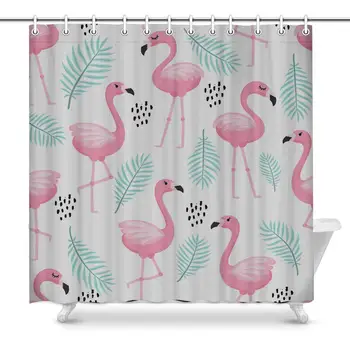 

Novelty Shower Curtain Bathroom Sets, Tropical Flamingo Pattern, Funny Fabric Home Bath Decor 70 X 69 Inches