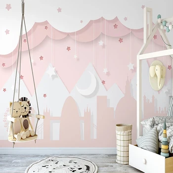 

Custom 3D Wall Mural Hand Painted Pink Clouds Girl's Bedroom Children's Room Background Wall Paper Papel De Parede Infantil 3 D