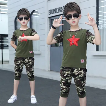 

2020 Kids Sets Boys Summer New Children Short Sleeved T Shirts Tops + Pant Two Sets Of Children's Sport Suit Clothing 10 12 Year