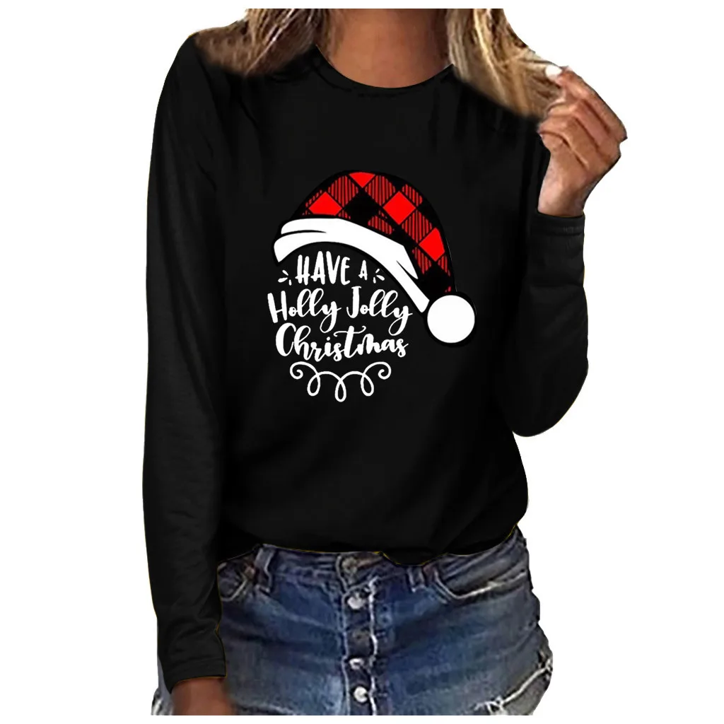 

Women Fashion Plus Size Print Round Neck Long Sleeved T-shirt Tops