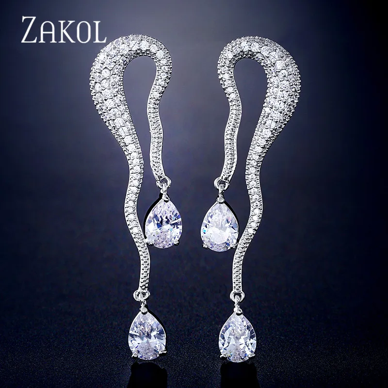 

ZAKOL Favorite Elegant Water Drop Cubic Zirconia Women Engagement Party Bridal Wedding Earrings High Jewelry FSEP2314