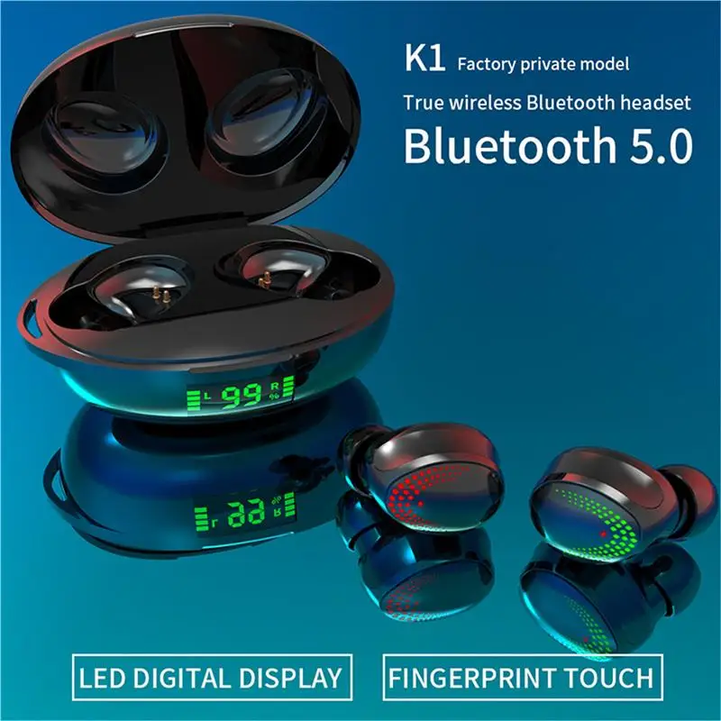 K1 TWS Bluetooth 5.0 Earphones Charging Box Wireless Headphone 9D Stereo Sports Waterproof Earbuds Headsets With Microphone