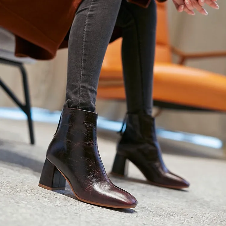 MLJUESE/женские ботильоны из коровьей кожи на молнии винно-красного цвета в