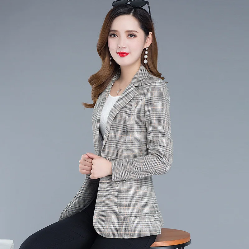 

Plaid Slimming Short Versatile Small Suit 2019 Autumn New Style Korean-style Long Sleeve Commuting Elegant Commuting Coat