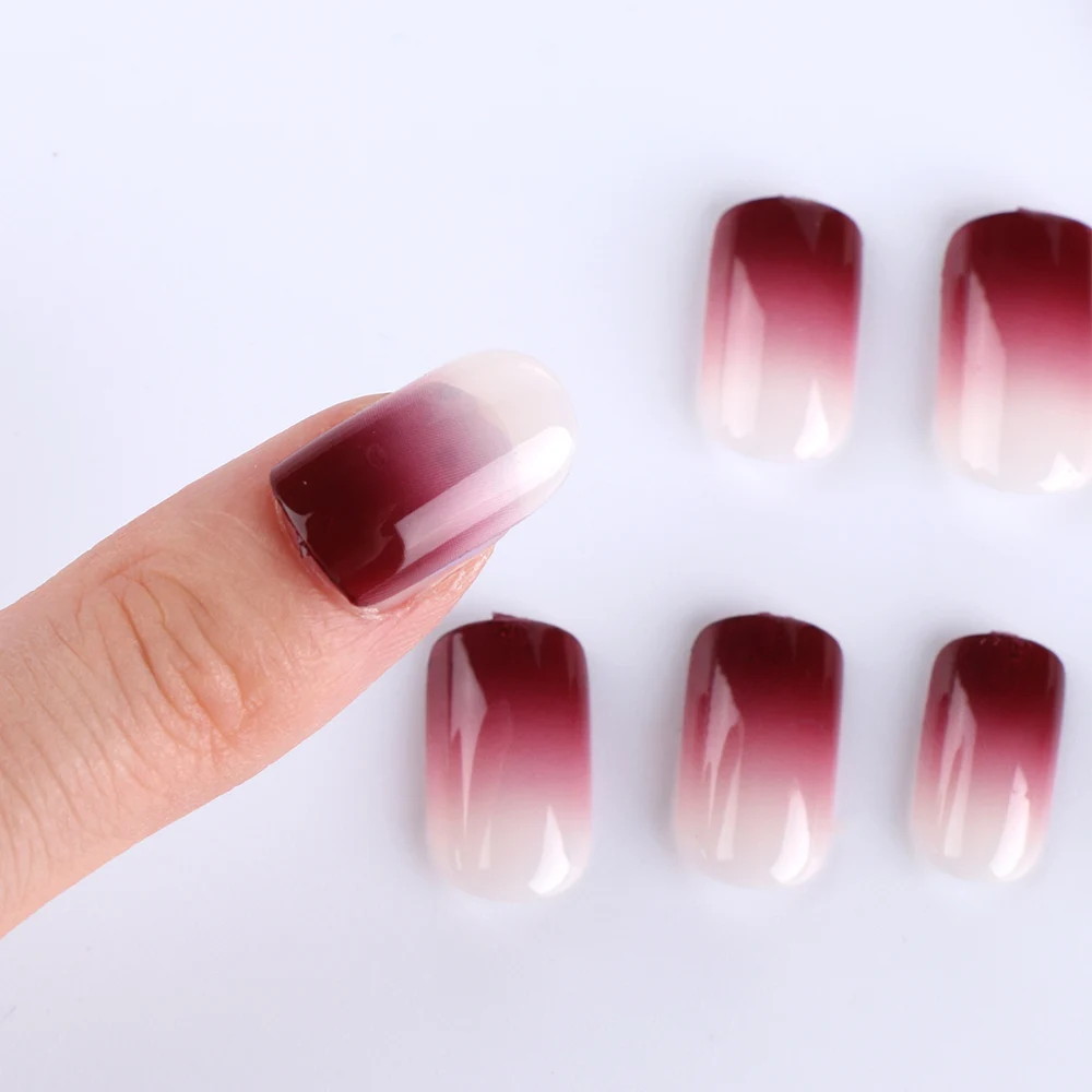 24 шт профессиональный ногтей DIY градиент Ложные Искусственные ногти красный фиолетовый полный покрытие поддельный лак для ногтей инструмент с клеем
