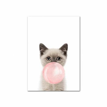 

Hot Pink Bubble Cat Child Poster Animal Wall Art Canvas Nursery Print Painting Nordic Kid Baby Room Decoration Picture OP-004