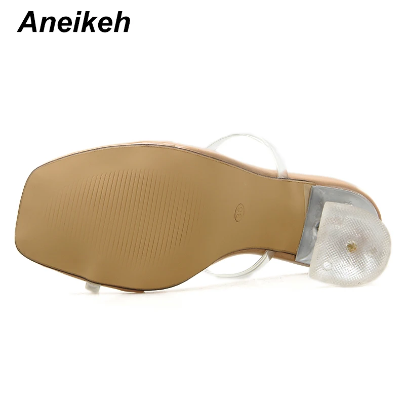 Aneikeh/пикантные прозрачные босоножки из ПВХ на тонком каблуке с открытым носком; летние женские босоножки на прозрачном каблуке; шлепанцы; босоножки; туфли-лодочки; большие размеры 35-42