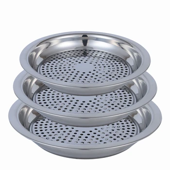 

Thick Stainless Steel Vinegar Dish Dumpling Plate Drain Double Tray Fruit Tray Serving Platter Serving Dish