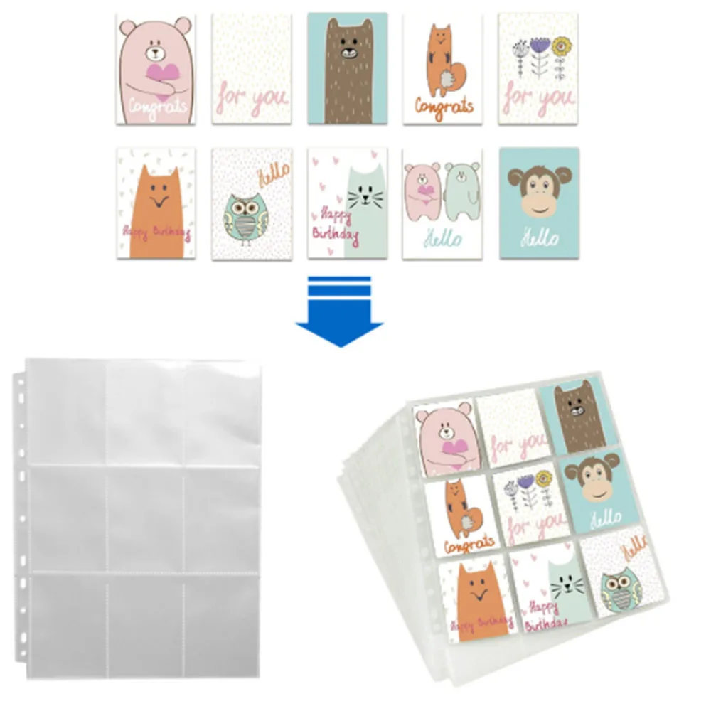 9-Card Protector Sleeves Pocket Gaming Trading Card Album Pages Binder Tarrot Card Sheets For Stickers Stamps Page Storage