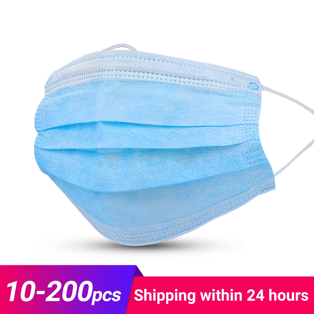 

10/20/50/100/200 Pcs 3 Laye Dust Mask Protection Masks Disposable Face Masks Elastic Earloops Anti virus Gas Mask Filter