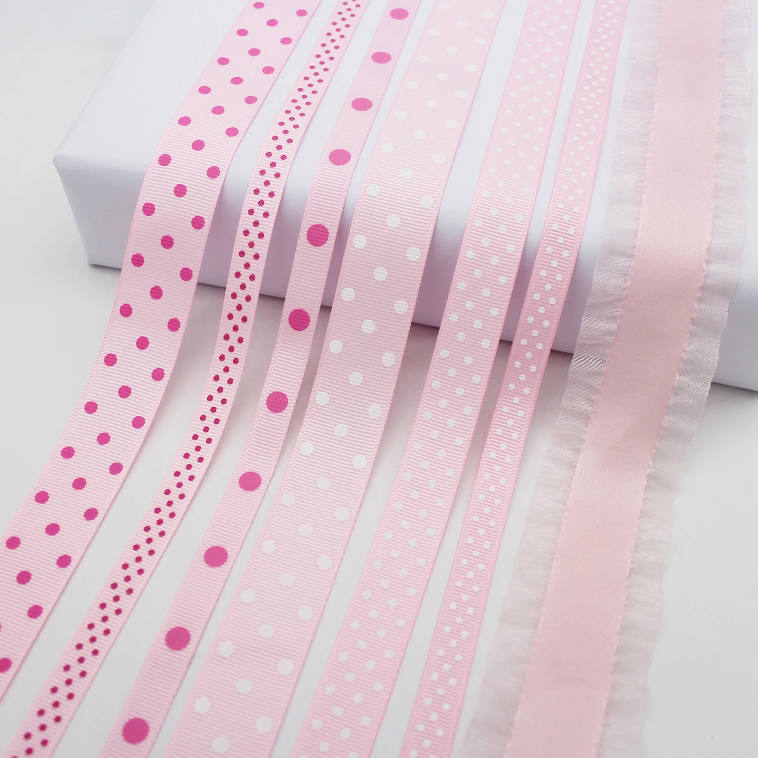 Hot Pink Gingham check on 5/8 white single face satin, 10 yards