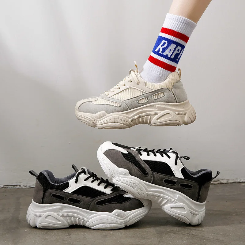 

Fashion Woman High Platform Sneakers 2019 Spring Female Shoes Black White Sneakers Breathable Zapatos Casual Mujer size 35-40