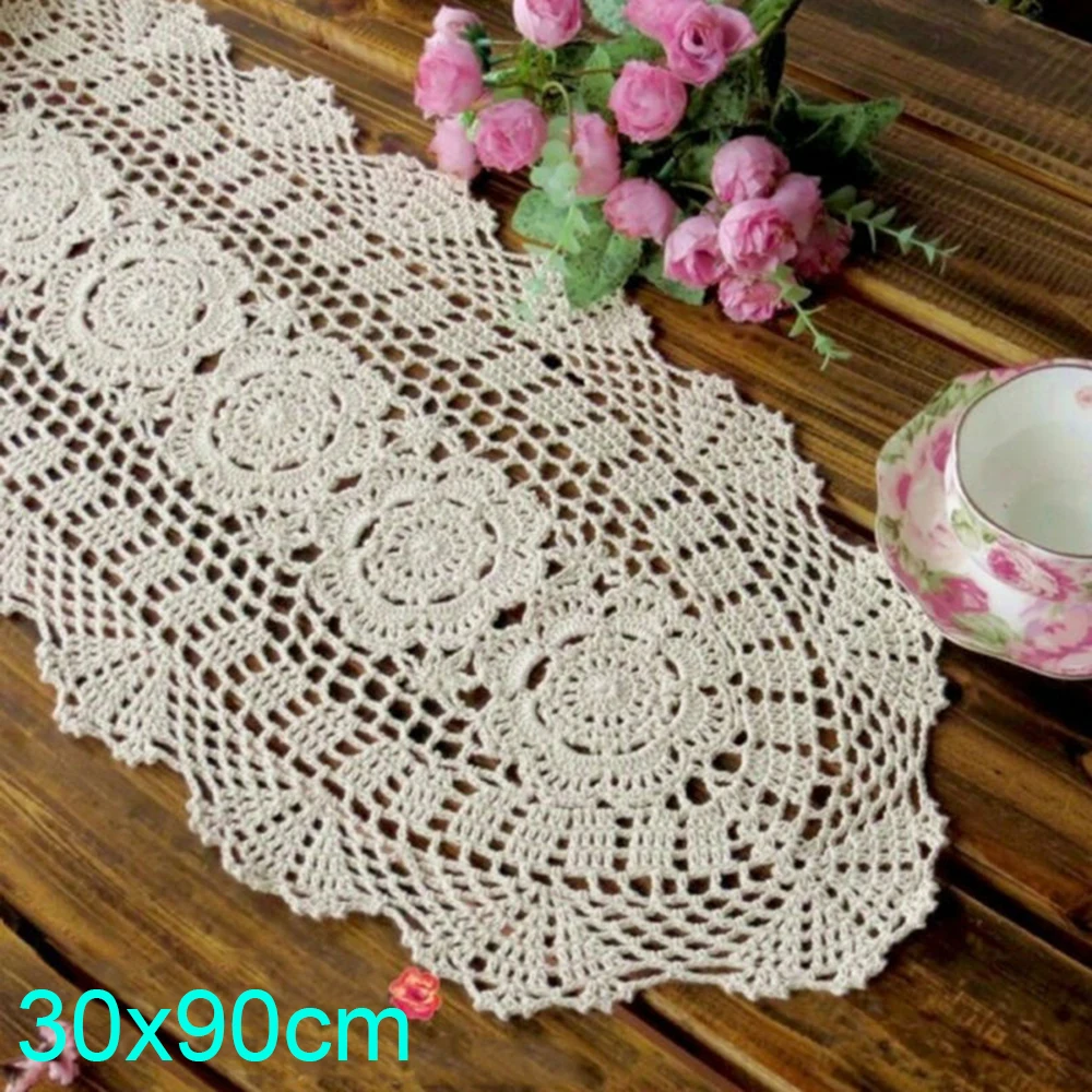 

Chinese Vintage Handmade Table Runner Crochet Hollow Cotton Desktop Restaurant Decor Cover 2019 Hot Sales