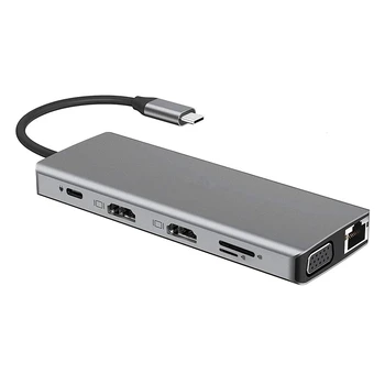

HOT-12 in 1 USB Type C Hub to Dual 4K HDMI USB3.0 PD Charging VGA RJ45 3.5mm o Jack with TF/SD Card Slot USB HUB Adapter