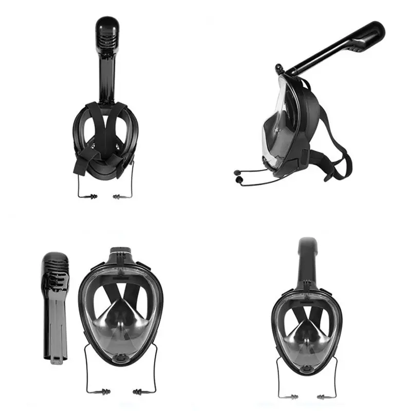Professional Underwater Scuba Mask Scuba Breathing Glasses for GoPro Anti-fog Dry Snorkel Mask with Earplugs black