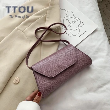 

2020 New Fashion Women's Casual Shoulder Bag Korean Texture Ladies Messenger Crocodile Pattern Bag Lock Small Square Bag
