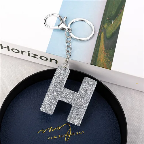 1PC Women Keychains  Handbag  Car Pendants 26 English Letter Keyring  Charms   Glitter Resin Word H