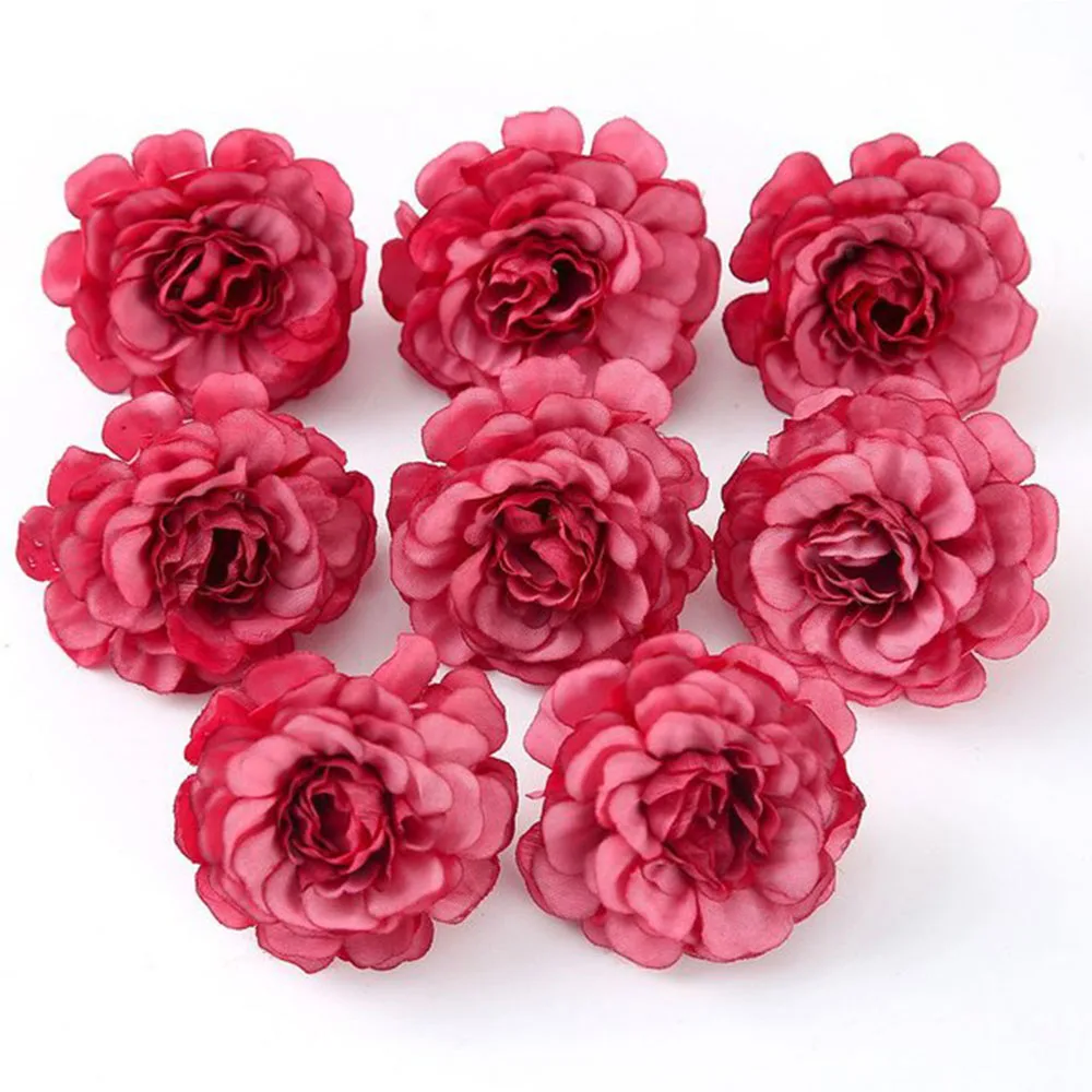 Red 10PCS 5CM Artificial Flower Silk Spring Rose Head For Wedding Party Home Decoration DIY Wreath Gift Box Scrapbook Craft - Цвет: Red